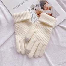 1 Pair Winter New Pineapple Pattern Faux Cashmere Full Finger Touchscreen Knitted Warm Thick Gloves, Fashion