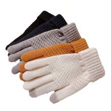 1 Pair Winter New Pineapple Pattern Faux Cashmere Full Finger Touchscreen Knitted Warm Thick Gloves, Fashion