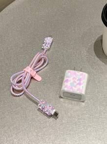 Set de 5 piezas de cargador de teléfono de 20W/18W con diseño de corazón multicolor, protector de cable de carga y protector de cabezal de carga, compatible con iPhone 11 12 13 14 15 16 17