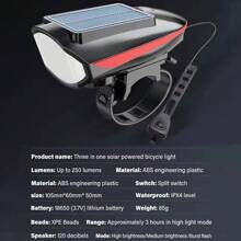 1pc Solar Powered Bicycle Front Light Horn Lamp, USB Rechargeable Waterproof Outdoor Mountain Bike Night Riding Lighting - Multicolor - View 5