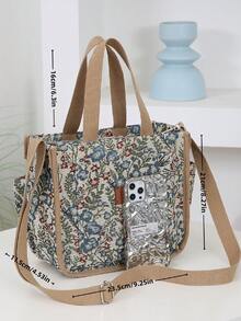 新产品，加厚针织提花面料手提包，可拆卸斜挎带，工作用便携式午餐盒收纳袋，妈妈户外斜挎包，女士包 - 藍色 - 查看 3