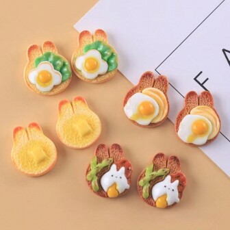 10 piezas Lindos encantos de resina con forma de pan de conejo con huevo - Material decorativo para manualidades como fundas de teléfono, pinzas para el cabello, diademas, accesorios cremosos y joyería