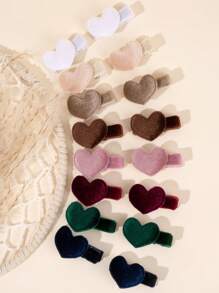 16 piezas de Pasadores de pelo de terciopelo para niñas pequeñas en tonos tierra adorables, con forma de corazón, forrado completamente en color verde oscuro y rojo vino, accesorios de pelo coloridos como regalo del Día de San Valentín del amor de San Valentín