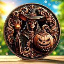 1pc Rustic Wooden Halloween Logo Listing Wreath, Autumn Wreath Logo Can Be Hung Directly With Rope, Used For Home Kitchen Garden Courtyard Courtyard Indoor Outdoor Decoration, Window Decoration, Porch Decoration, Wall Decoration, Room Decoration, Home Decoration Birthday Halloween Decor Fall Decor Autumn Decor - Multicolor - View 12