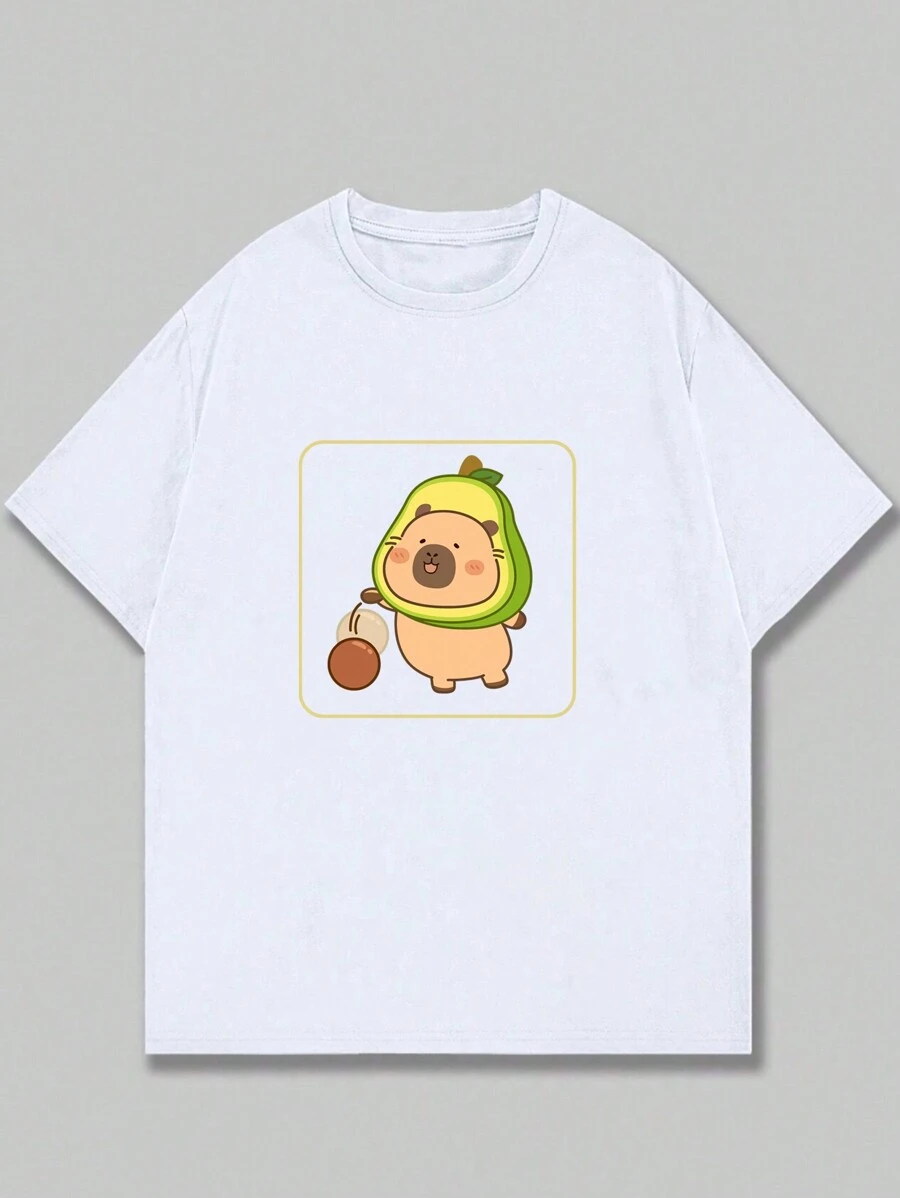 Avocado Animal T-Shirt Men's Premium Cotton Printed Casual Shirt - 白色 - 查看 1