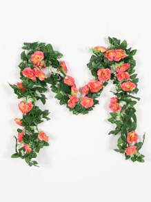 1PC 仿真玫瑰藤花篮婚礼装饰生日派对聚会现场装饰家居餐厅卧室窗台装饰藤蔓情人节装饰新年装饰户外花园 - 橘色 - 查看 7