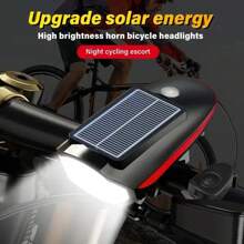 1pc Solar Powered Bicycle Front Light Horn Lamp, USB Rechargeable Waterproof Outdoor Mountain Bike Night Riding Lighting - Multicolor - View 3