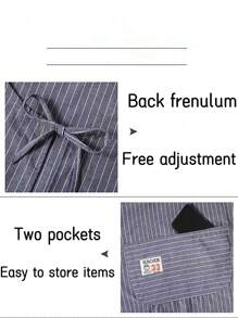 Delantal de atar al cuello a rayas con 2 bolsillos prácticos, lavable a máquina, apto para chefs, jardineros, entusiastas de la cocción y el asado para uso diario