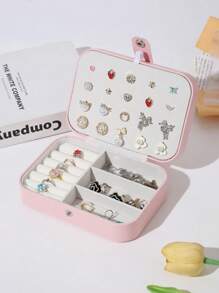 1pc Simple Double Layer Velvet Jewelry Storage Box, Desktop Dust-Proof Necklace, Bracelet, Earring And Accessories Organizer, Gift For Valentine's Day