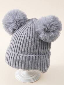 1 件儿童冬季双毛球针织帽，保暖衬里，时尚可爱，适合男孩和女孩 - 兒童套頭帽 - 查看 11