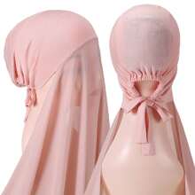 1 pièce Hijabs prêts à porter instantané, foulard à capuche en mousseline de soie de couleur unie pratique pour femmes, accessoires de abaya à porter quotidiennement sous un bonnet voilé