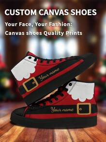 1 Pair Belt Christmas Gift Custom High Top Sneakers, Personalized Christmas Hat Name Sneakers, Custom Christmas Gift Thick Sole Sneakers,Personalized Santa High Top Canvas Shoes, Santa Hat Name Sneakers, Personalized Sneakers For Women And Men, Personalized Sports And Casual Shoes, Christmas Gift For Mom/Dad/Her/Him/Girlfriend/Boyfriend/Wife/Husband/Friend - Black - View 2