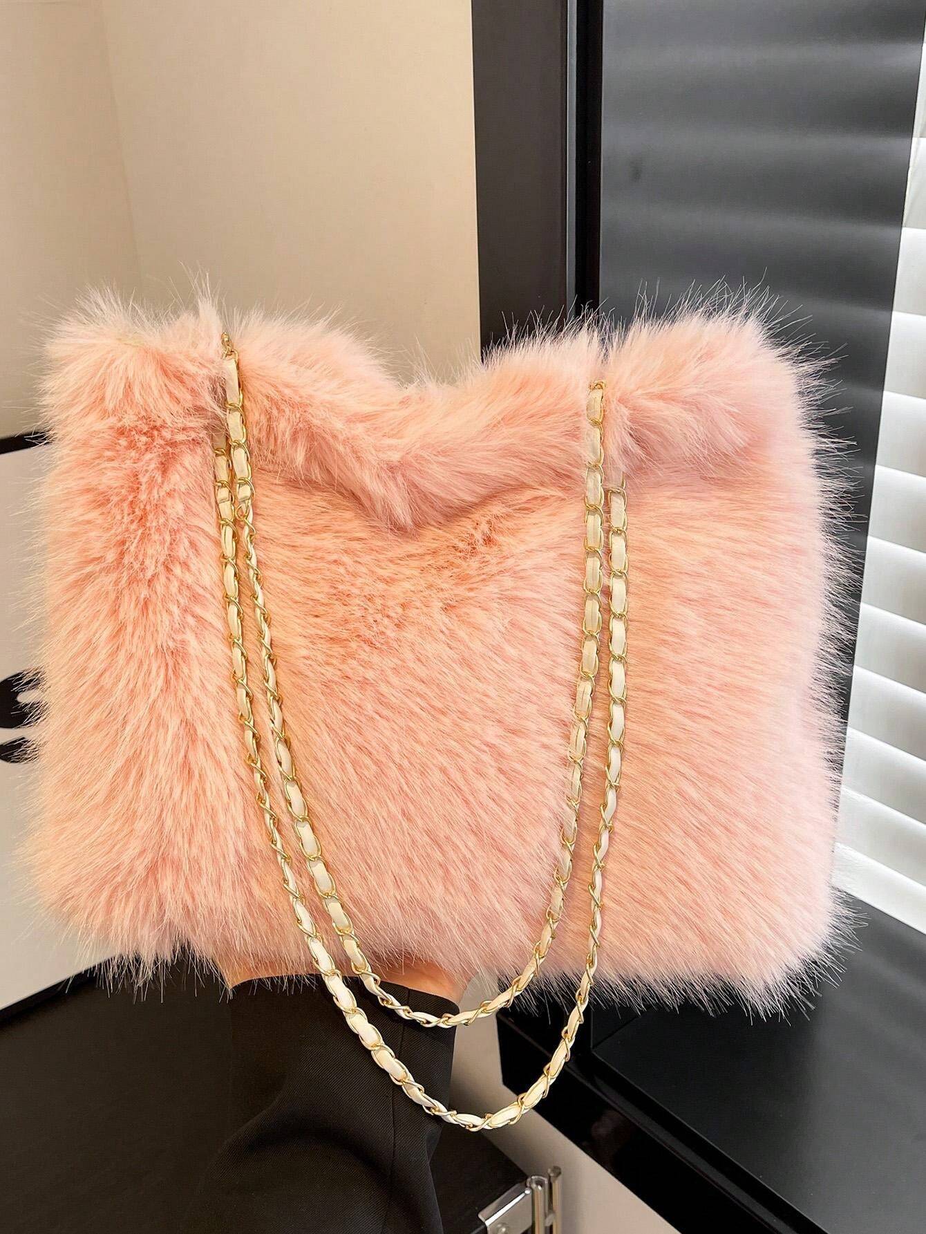 1pc Autumn/Winter New Plush Chain Crossbody Bag, Large Capacity Fluffy