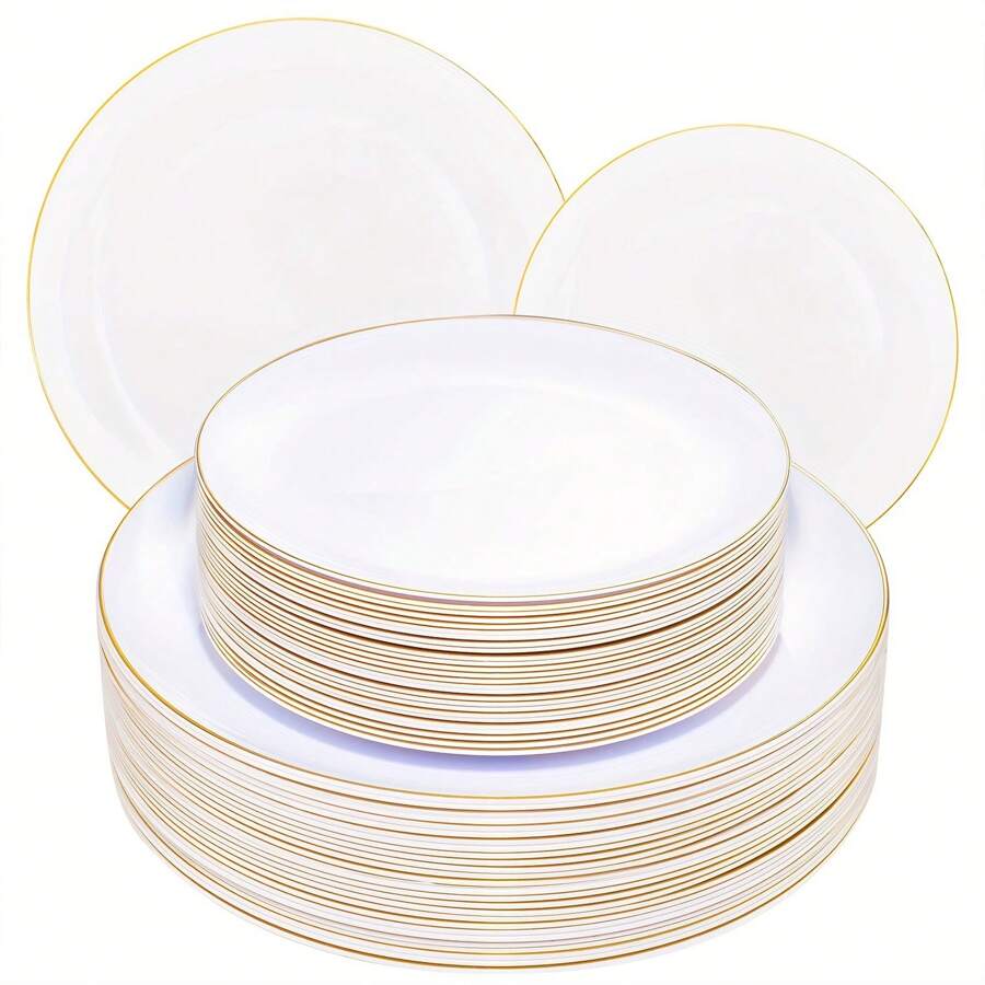 20 đĩa đựng salad trái cây viền vàng có thể tái sử dụng và rửa được, thích hợp cho các buổi họp mặt gia đình, tiệc tùng, hoạt động ngoài trời, xây dựng nhóm, nhà bếp, Giáng sinh - vàng - Xem 1