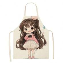1PC Tạp dề vải lanh họa tiết 3D hình cô gái cổ điển dễ thương dưới chiếc ô dành cho người nấu ăn tại nhà, mặc nhà bếp và những người đam mê nấu ăn - Nhiều màu - Xem 16