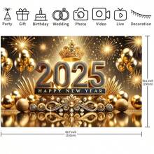 1 件 2025 新年派对背景布 82.7 * 59.1/59.1 * 39.4/39.4 * 29.5 英寸 2025 新年快乐横幅背景，金色除夕大型横幅派对装饰用品，节日标志海报背景装饰 - 彩色 - 查看 13