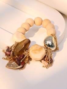 1 件夸张大地色咖啡树脂不对称心形吊坠流苏手链，适合女性晚会和日常佩戴情人节、妈妈、母亲、母亲节、礼物 - 咖啡 - 查看 8