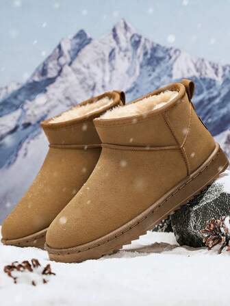 Herenschoenen voor buitensporten, nieuwe wintermode, casual, eenvoudige effen kleur, unieke instapsneeuwlaarzen, dikke zool, antislip, slijtvaste, geïsoleerde, gevoerde leren laarzen, klassieke minimalistische unisex schoenen met harige afwerking