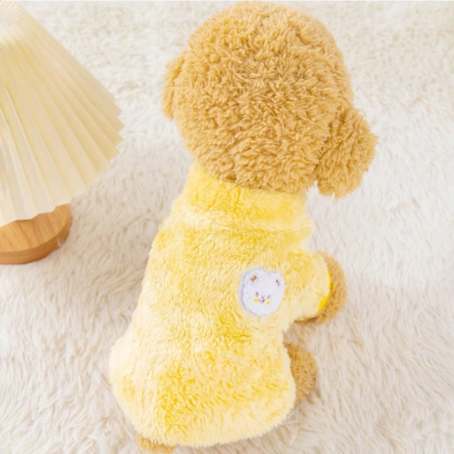 1 件糖果色毛绒宠物衣服，适合贵宾犬、吉娃娃、泰迪等小型犬/猫，秋冬季 - 黃色 - 查看 1