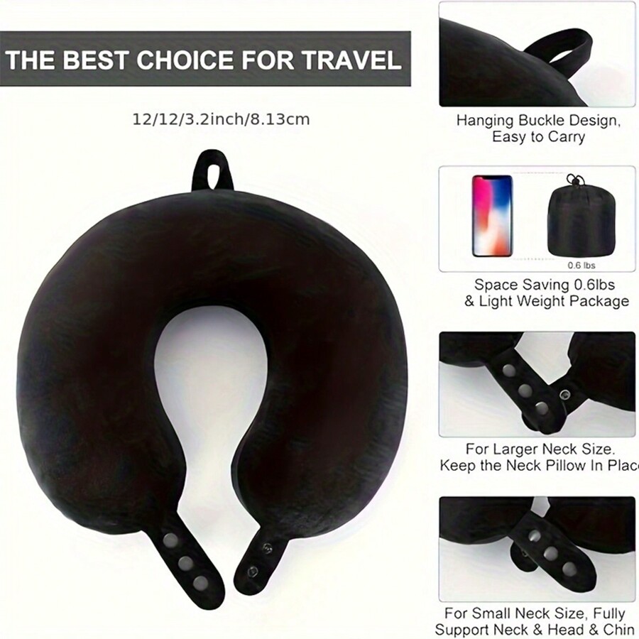 Travel Neck Pillow, Best Memory Foam Airplane Pillow For Head Support