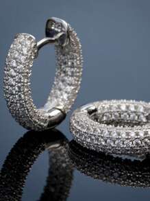 Luxury Full Set Huggie Hoop Earrings, Fashion Earrings For Weddings, Engagements, Suitable For Both Men And Women - Silver - View 3
