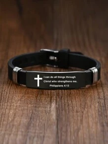 suteyi 不锈钢圣经手链，配有可调节黑色表带，是送给男士的理想礼物