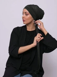 1pc Women Hijab Plain Double Layer Criss-Cross Anti-Slip Long Tassel Headband, Elastic Turban Cap, Breathable & Comfortable Wide Sweatband For Daily Life, Sports, Yoga, Fitness And Fashion Styling Abaya Accessories Lightweight Under Cap