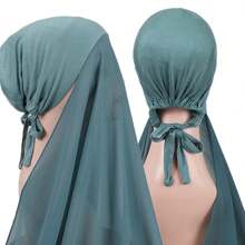 1 pièce Hijabs prêts à porter instantané, foulard à capuche en mousseline de soie de couleur unie pratique pour femmes, accessoires de abaya à porter quotidiennement sous un bonnet voilé