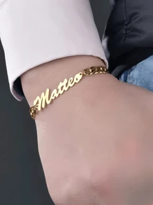 1条个性化名字手链，不锈钢手工NK链手链，银链刻字Logo手链，男女皆宜，经典嘻哈配饰，生日礼物，礼盒包装，适合感恩节、圣诞节、万圣节、狂欢节等场合（仅限英文）。金色、玫瑰金、时尚、秋季、复古、男女皆宜、简约、休闲、哥特、朋克、定制、个性化、独特，送给她的理想礼物 - 彩色 - 查看 2