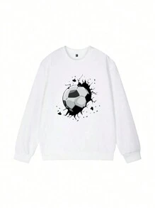 Tween Boy "Football" Print Warm Comfortable Crew Neck Sweatshirt, Suitable For Boys, One-Piece Autumn Top, Young Student Clothing - White - View 4