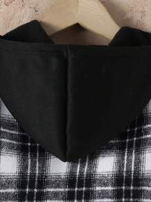 2pcs/Set Young Boys Plaid Hooded Jacket And Solid Color Sweatpants Set, Autumn/Winter - Black - View 6