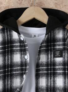 2pcs/Set Young Boys Plaid Hooded Jacket And Solid Color Sweatpants Set, Autumn/Winter - Black - View 3