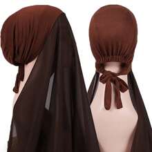 1 pièce Hijabs prêts à porter instantané, foulard à capuche en mousseline de soie de couleur unie pratique pour femmes, accessoires de abaya à porter quotidiennement sous un bonnet voilé