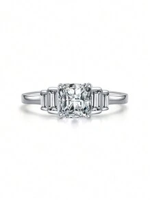 1pc Simplicity Exquisite Square Zirconia Rings S925 Sterling Silver For Girlfriend Birthday Promise Wedding Daily Wear Festival Ring For Women Fine Jewelry