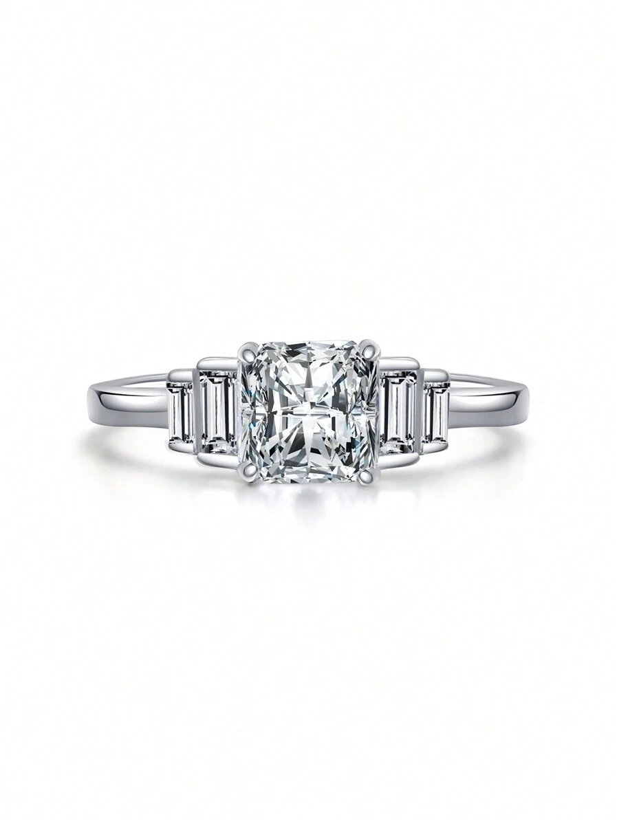 1pc Simplicity Exquisite Square Zirconia Rings S925 Sterling Silver For Girlfriend Birthday Promise Wedding Daily Wear Festival Ring For Women Fine Jewelry