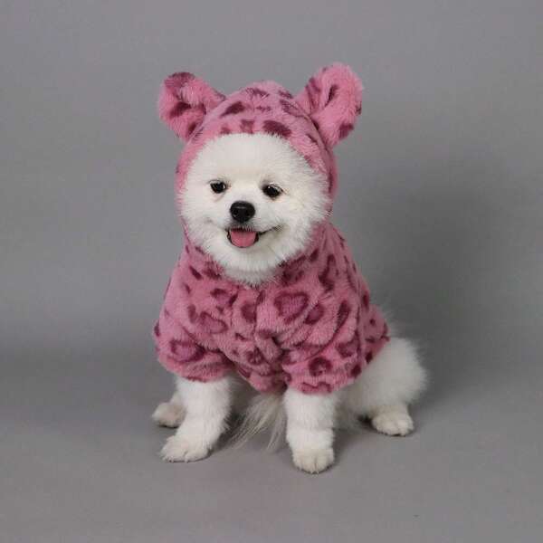 1 pieza Sudadera con capucha cálida con estampado de leopardo para mascotas, adecuada para gatos y perros en otoño/invierno