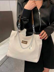 Bolso de hombro con decoración de cadena de unicolor para mujer, minimalista, ligero, de gran capacidad, para compras, uso diario, oficina y viajes, bolso hobo de moda, bolso bandolera, mochila, regalo de agradecimiento para maestros, para adolescentes, mujeres, estudiantes universitarios, niños y hombres, para la escuela, al aire libre, viajes, salidas, trabajo, negocios, trayecto al trabajo