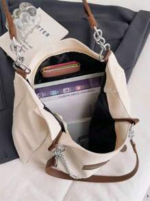 Bolso de hombro con decoración de cadena de unicolor para mujer, minimalista, ligero, de gran capacidad, para compras, uso diario, oficina y viajes, bolso hobo de moda, bolso bandolera, mochila, regalo de agradecimiento para maestros, para adolescentes, mujeres, estudiantes universitarios, niños y hombres, para la escuela, al aire libre, viajes, salidas, trabajo, negocios, trayecto al trabajo