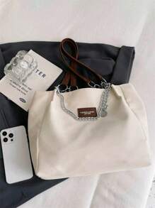 Bolso de hombro con decoración de cadena de unicolor para mujer, minimalista, ligero, de gran capacidad, para compras, uso diario, oficina y viajes, bolso hobo de moda, bolso bandolera, mochila, regalo de agradecimiento para maestros, para adolescentes, mujeres, estudiantes universitarios, niños y hombres, para la escuela, al aire libre, viajes, salidas, trabajo, negocios, trayecto al trabajo