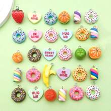 30 piezas de encantos de resina simulados de frutas, donas, corazones y comida surtidos para hacer joyas artesanales, collares, pulseras o accesorios