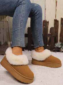 2024 新款厚底圆头保暖雪地靴，舒适女士冬季雪地靴鞋 - 黃色 - 查看 2