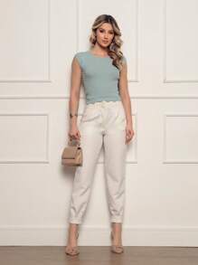 ONLYONE - JAPANESE MODAL SLEEVE CROPPED TOP WITH WAVE DETAIL HEM -  FIMINAS TOPS KNIT TOPS - Pastel Blue - View 3