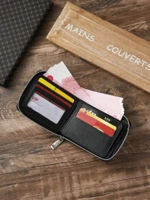 SHABILI 1 Portafoglio  con pieghe e molletta angolare in tinta unita, capacità elevata, scomparti porta carte, chiusura con cerniera, design vintage lungo, adatto per giovani uomini, studenti, regalo per appuntamenti