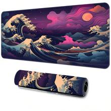 大型游戏鼠标垫，防滑橡胶底座，精准包边 - 长方形 - 橡胶材质 - 炫酷波浪纹桌面垫，适用于电脑和电竞游戏，可水洗，返校季游戏鼠标垫，桌面配件，办公用品，办公桌配件，鼠标垫，桌面鼠标垫 - 夕陽 - 查看 3