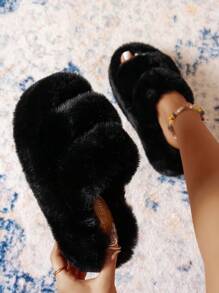 2025 New Women's Winter Thick Sole High Heel Fluffy Slippers, Outdoor Wear, Autumn New Fairy Style, Short Girl Slouchy Person Increased Height Platform Slippers, Home/Office Slippers, Size 34-42