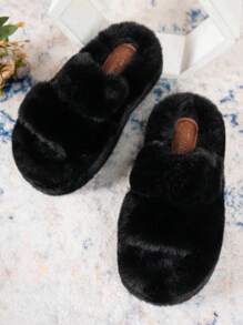 2025 New Women's Winter Thick Sole High Heel Fluffy Slippers, Outdoor Wear, Autumn New Fairy Style, Short Girl Slouchy Person Increased Height Platform Slippers, Home/Office Slippers, Size 34-42