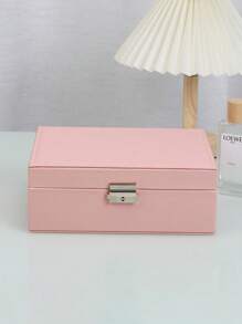 1pc Simple Double Layer Velvet Jewelry Storage Box, Desktop Dust-Proof Necklace, Bracelet, Earring And Accessories Organizer, Gift For Valentine's Day