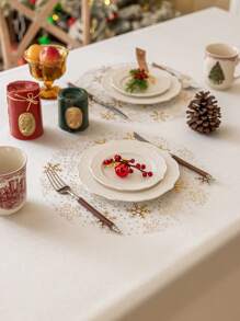 12/24 件一次性雪花餐垫，金属圆形套装，13 英寸（约 33.0 厘米）金箔网格压制秋季桌垫，适用于餐桌、婚礼、生日、派对、节日、家居装饰，适用于圣诞主题厨房和餐桌装饰（金色） - 金色 - 查看 6