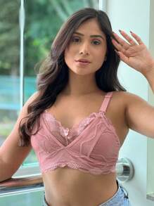 Kit 2 Nursing Bras For Pregnant Women In Lace With 100% Cotton Lining - Màu Hồng baby - Xem 5