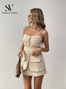 SV Women's Tailored Set Vest + Shorts Skirt With Padding - 杏色 - 查看 5